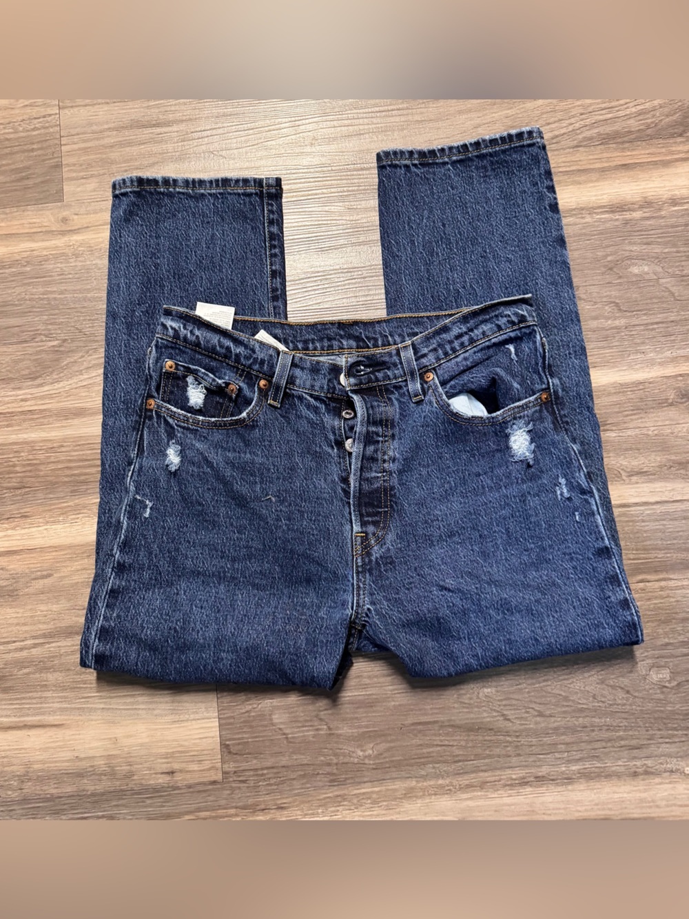 LEVIS Classic Dark Blue Distressed Jeans IN SHORT